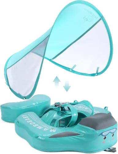 Miniatura 11 de Mambobaby - Flotador con cola y toldo para bebé, anillo de natación para cintura infantil, entrenador de natación y flotador no inflable con correa