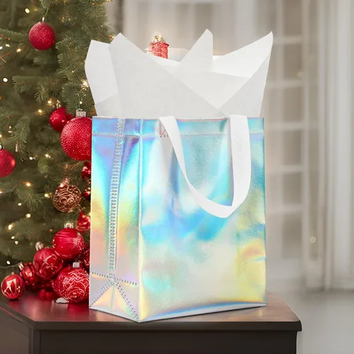 Miniatura 8 de KeerxunBag 12 piezas de bolsas de regalo reutilizables (incluye papel de seda) Bolsa de regalo con asa para cumpleaños, fiestas, días festivos