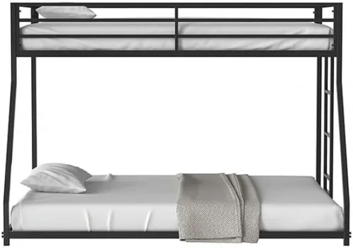 Miniatura 5 de MASARA Marco de cama moderno de metal individual sobre matrimonial, estilo contemporáneo, negro mate, escalera reversible, diseño de perfil bajo
