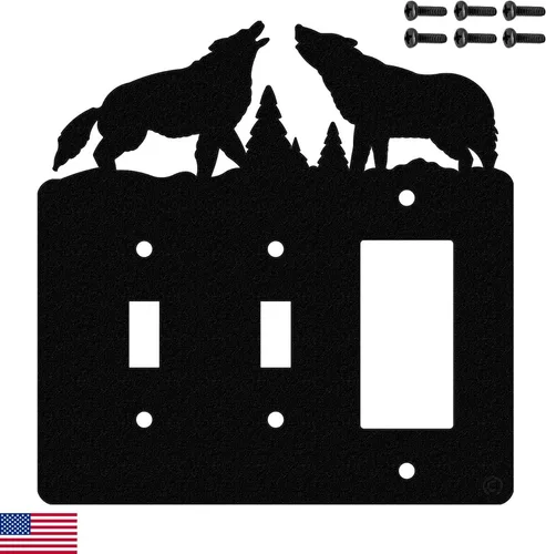 Miniatura 12 de Interruptor de luz de palanca Howling Wolves y placa de pared dúplex individual (palanca individual con potencia, negro) - Fabricado en Estados