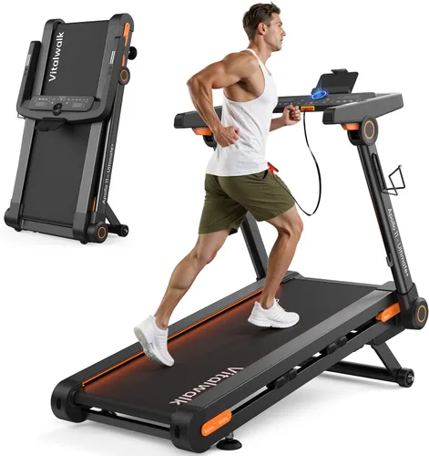 Vitalwalk Caminadora plegable con inclinación automática, cinturón comercial de 49 x 18 pulgadas de ancho, 10 MPH, 3.5 HP sin escobillas, caminadora