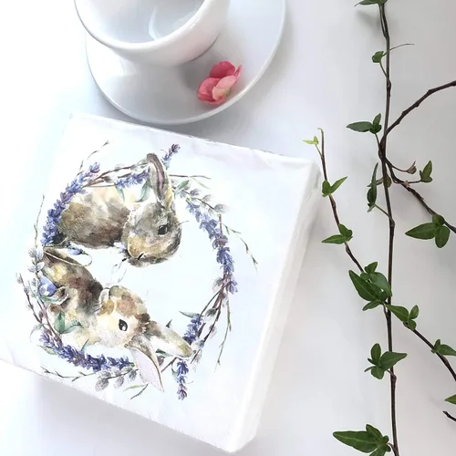 Miniatura 2 de Servilletas de conejito de 20 unidades – Lindas servilletas de cóctel tamaño cena y almuerzo – Papel para Decoupage y estilo vintage