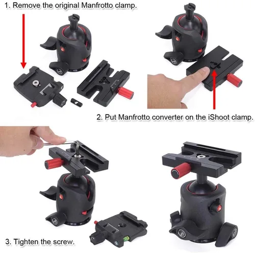 Miniatura 6 de iShoot Convertidor de abrazadera adaptadora compatible con Manfrotto 200PL 410PL, Arca-Swiss Fit Placa de liberación rápida y cabezal de trípode