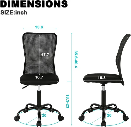 Miniatura 2 de Silla de oficina sin brazos, silla de oficina ergonómica de malla con respaldo alto con soporte lumbar, sillas de computadora, silla con ruedas