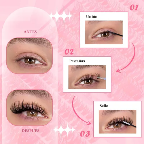 Miniatura 7 de Kit de pestañas en racimo, 280 racimos con cepillo, extensiones rizadas en D, con volumen, 23/64 a 40/64 pulgadas, 40D+50D, pestañas individuales