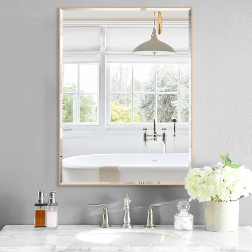 Miniatura 15 de LEDLUX Espejo de baño negro de 24 x 32 pulgadas, espejo sin cobre, marco de metal, espejo rectangular montado en la pared, espejo moderno
