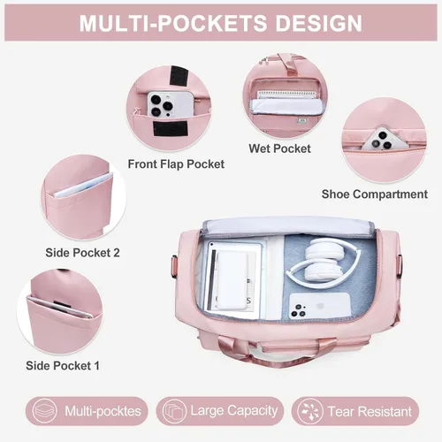 Miniatura 251 de Pequeña bolsa de gimnasio para mujer, bolsa de viaje con compartimento para zapatos