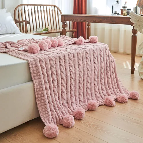 Miniatura 11 de Manta de punto de felpilla gruesa con 14 piezas con pompones, súper suave, acogedora y cálida, para sofá y cama, sofá suave, 50 x 60 pulgadas
