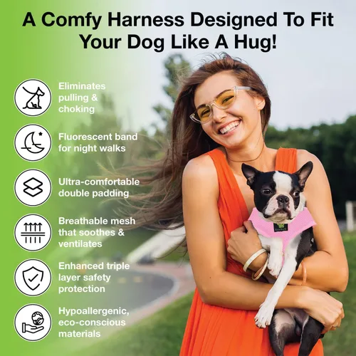 Miniatura 2 de EcoBark Arnés para perro - Arnés de máxima comodidad ecológico - Lujoso chaleco de malla suave - Arnés sobre la cabeza sin tirones ni