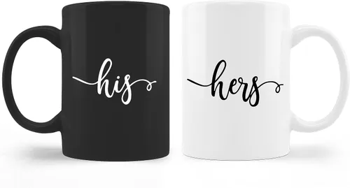 Kunlisa Juego de tazas de café para él y ella, regalo de compromiso de boda para parejas, recién casados, esposo y esposa, tazas a juego para negro