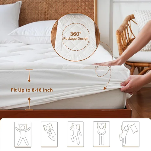 Miniatura 7 de YOUR MOON Funda para colchón de lana natural Queen – 450GSM Lana australiana orgánica, cubrecolchón acolchado con bolsillo de 40.64 cm de Blanco
