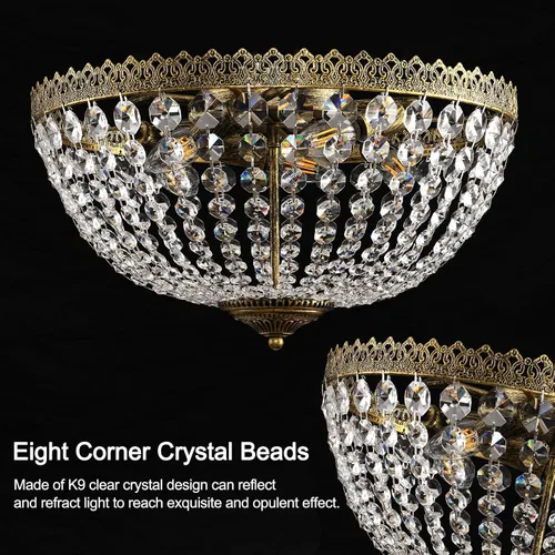 Miniatura 8 de Candelabro de 3 luces estilo Imperio Francés con cristal K9, iluminación con montaje empotrado para techo, lámpara antigua para comedor, entrada