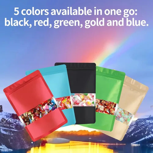 Miniatura 3 de 100 bolsas de Mylar de 4 x 6 pulgadas con ventana mate para almacenamiento de alimentos, bolsa de 5 colores mixtos a prueba de olores, bolsas