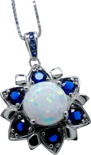 Collar de ópalo – Colgante de flor de estrella de zafiro azul – 18 KGP @ Plata de ley – Piedra natal de octubre de septiembre – Joyería de ópalo de
