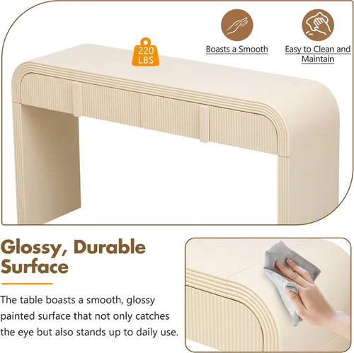 Miniatura 10 de Knocbel Mesa consola con 2 cajones ranurados, mesas de sofá modernas con curvas redondeadas únicas y superficie lisa para sala de estar, entrada, 55