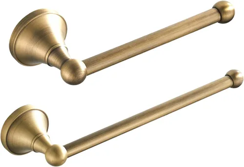Flybath Juego de accesorios de baño de 2 piezas, toallero y soporte para papel higiénico, latón antiguo, montado en la pared, bronce cepillado