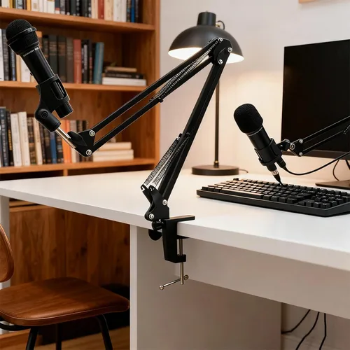 Miniatura 6 de 2 abrazaderas de escritorio de metal resistente, soporte de micrófono de montaje en mesa, clip C para micrófono, brazo de tijera de suspensión