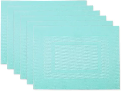 DII PVC Tabletop Collection Woven Indoor / Outdoor - Juego de manteles individuales, 13x17.25, aguamarina, 6 piezas