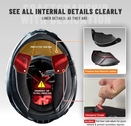 Miniatura 3 de LEM Cascos de motocicleta de cara completa, cascos para hombres, con certificado DOT, PINLOCK y DVS de doble visión, casco de motocicleta de calle