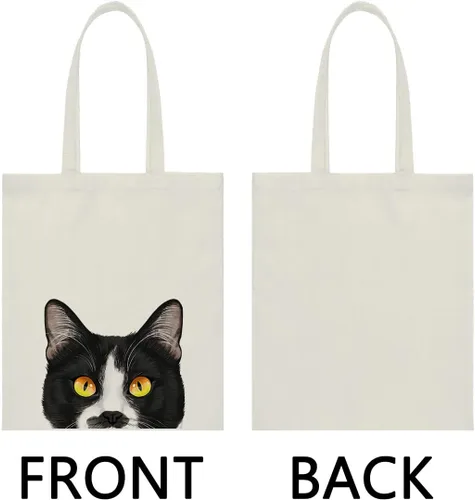Miniatura 4 de WIRESTER Bolsa de lona reutilizable para mujeres y niñas, bolsa de compras de comestibles, bolsa de hombro, bolsa de viaje, lindo perro y gato Gato