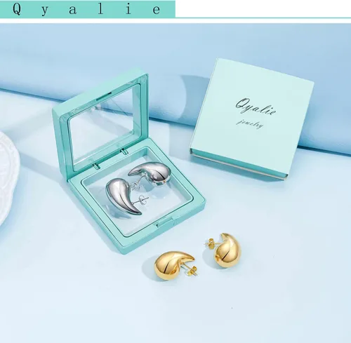 Miniatura 5 de Qyalie Aretes de aro de oro grueso para mujer, aretes de lágrima de moda, grandes, gruesos, ligeros, chapados en oro de 18 quilates, joyería