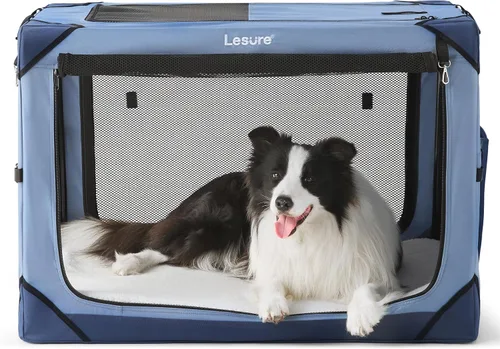 Miniatura 10 de Lesure Jaula Plegable para Perros - Perrera de Viaje Portátil para Perros Grandes, Jaula para Mascotas de 4 Puertas con Ventanas de Malla