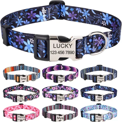 Miniatura 19 de Collares de perro personalizados – Collar floral personalizado con nombre y número de teléfono – Tamaños ajustables para perros pequeños, medianos