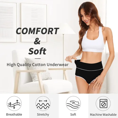 Miniatura 2 de Migbean Ropa interior de algodón para mujer, de cintura alta, calzones elásticos, paquete múltiple