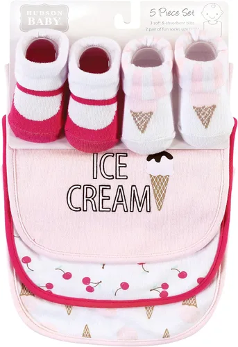 Miniatura 146 de Hudson Baby Conjunto de babero y calcetines unisex de algodón para bebé