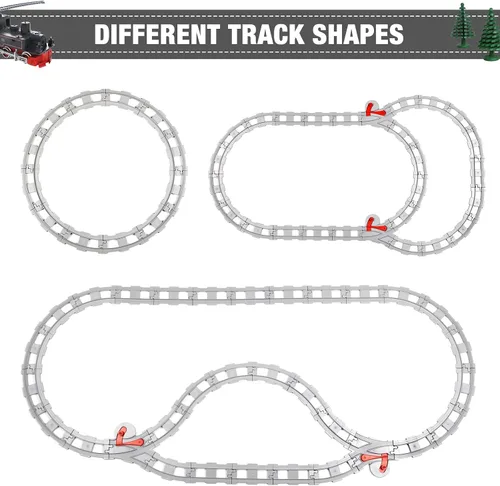 Miniatura 5 de Mannidoo 32 piezas de pistas de tren, pista de ferrocarril clásica con 20 pistas curvas, 10 pistas rectas y 2 pistas de cambio - Compatible
