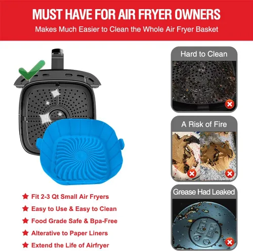 Miniatura 4 de Forros de silicona para freidora de aire para freidoras pequeñas de aire de 2 a 3 QT, olla de cesta y tazón de silicona reutilizable antiadherente