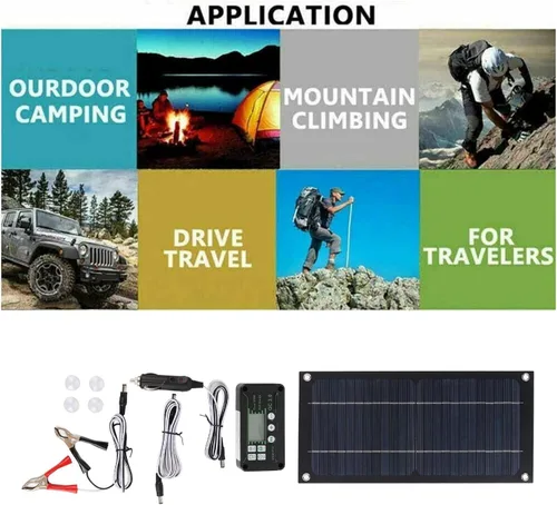 Miniatura 4 de Ejoyous Kit de panel solar, 600 W, cargador de panel solar monocristalino de silicio 100 A, kit de panel solar con cable de extensión, clip