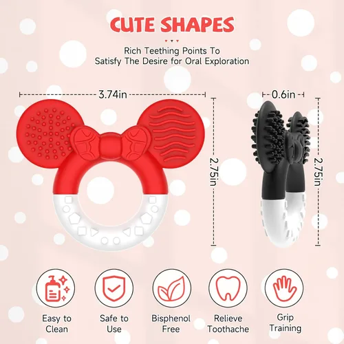 Miniatura 5 de 2 paquetes de juguetes de dentición para bebés de 3 a 6 y 6 a 12 meses, sin BPA, suave y de silicona, alivio de la dentición para bebés, juguetes