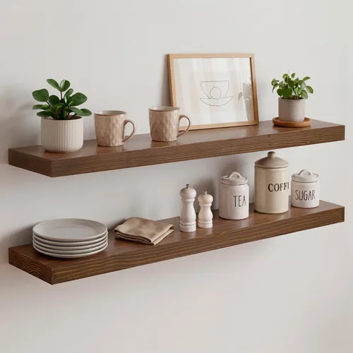 Miniatura 12 de Homeforia Estante flotante blanco de 48 pulgadas, estantes flotantes de madera maciza de alta gama de 48 pulgadas de largo para montaje en pared