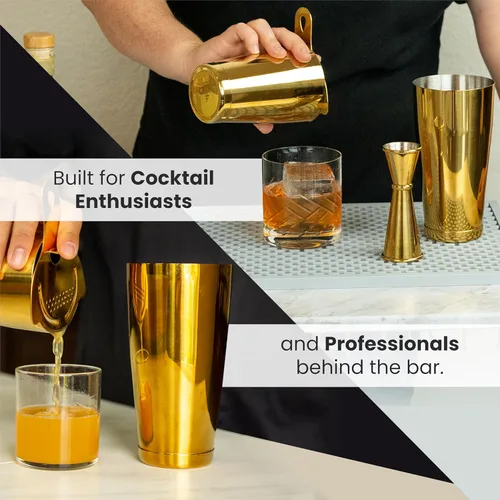 Miniatura 2 de Coctelera Boston Shaker de acero inoxidable, set de 2 piezas: 18 oz sin contenido y 28 oz con contenido, coctelera profesional para barman, Acero