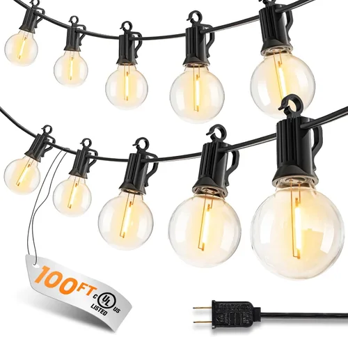Miniatura 15 de Guirnalda de luces para exteriores, 25 pies, 12 bombillas LED, IP65, impermeable, conectable, G40, luz de patio exterior para patio trasero, porche