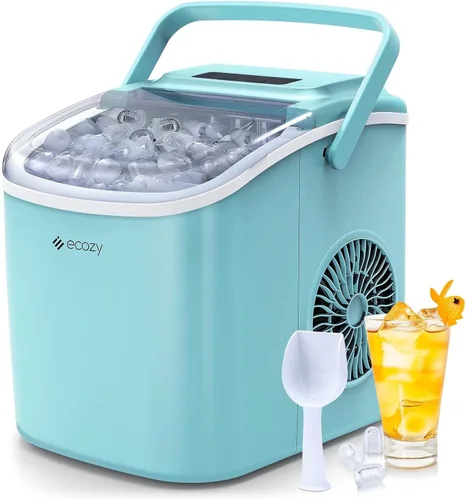 Miniatura 8 de ecozy Máquina de hielo portátil de 45 libras por día, 24 cubos listos en 13 minutos, función de autolimpieza, perfecta para el hogar, cocina, bar