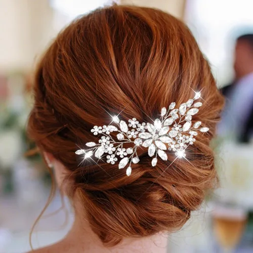 Miniatura 2 de Catery Peines de pelo de cristal para novias, accesorios de flores para novias y mujeres, paquete de 1 (plateado)