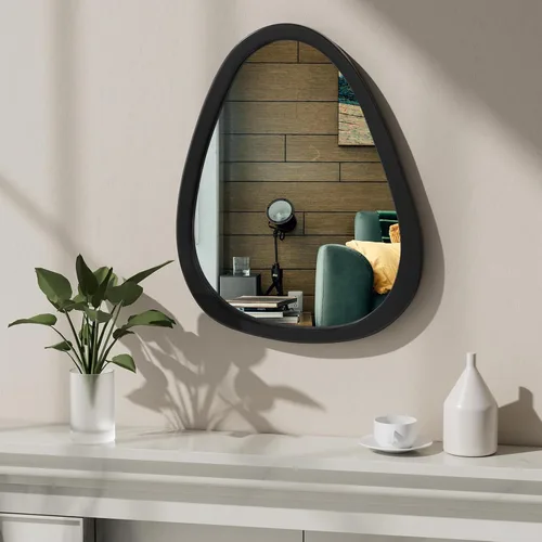 Miniatura 2 de Espejo de pared irregular de 22.5" x 17.5", espejo con marco de madera negra, espejo de pared asimétrico para sala de estar, dormitorio, baño