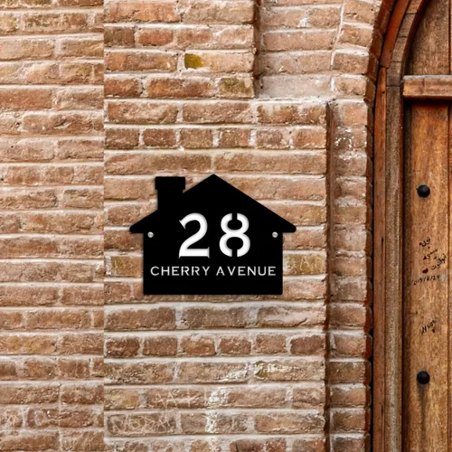 Miniatura 7 de Letrero de número de casa con forma de casa contemporánea personalizada con números y nombre de calle, placa de forma de casa, placa de dirección