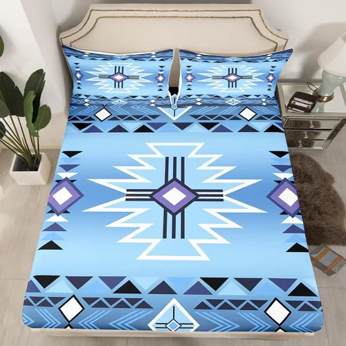Miniatura 26 de Homewish Western Fitted Sheets Twin Size (No Flat),Retro Country Tribal Bedding Set 2Pcs,Kids Girls Boys Room Decor,Southwest Aztec Stripes Bed