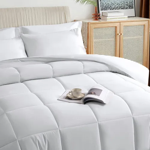 Miniatura 19 de TAIMIT Juego de edredón blanco tamaño King de 7 piezas, juego de cama en una bolsa con edredón reversible suave acolchado cálido y esponjoso