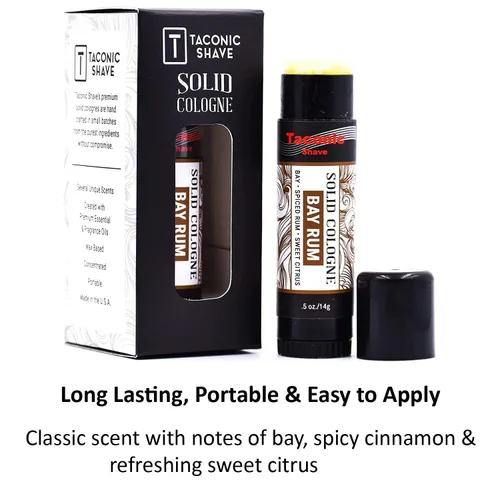 Miniatura 4 de Taconic Shave All-Natural Bay Rum Scent Colonia sólida para hombre, portátil y fácil de aplicar, fabricada artesanalmente en los Estados Unidos