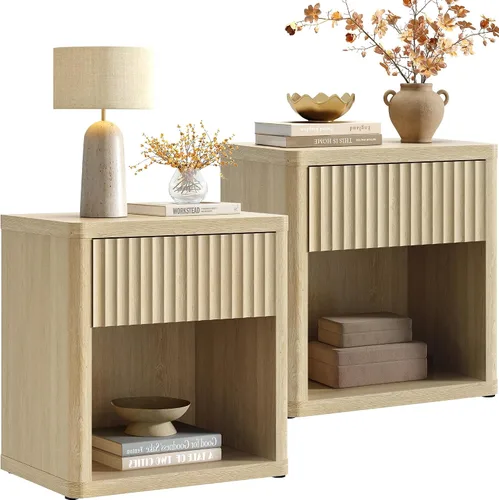 Miniatura 12 de SICOTAS Mesita de noche con cajón grande de 24 pulgadas de alto, moderna y acanalada, mesita de noche ancha para dormitorio, sofá, oficina en casa