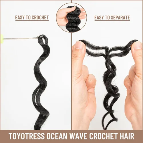 Miniatura 4 de Toyotress Extensiones de cabello de ganchillo de onda marina - 8 pulgadas, 8 paquetes, trenzado natural negro de onda marina, extensiones de cabello