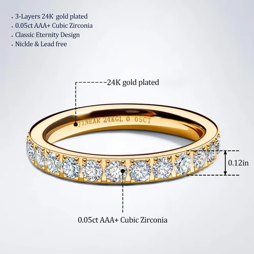 Miniatura 2 de JINEAR 3mm Wedding Bands for Women Eternity Ring 18K Gold Plated Cubic Zirconia Engagement Rings Stackable Anniversary Promise Statement Ring Gift
