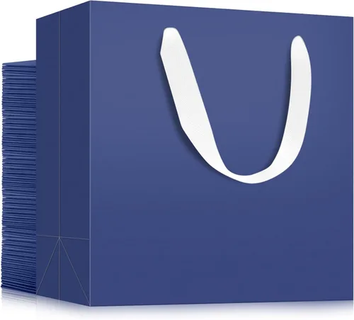 Miniatura 56 de EUSOAR Bolsas de Regalo Grandes Azul Marino, Paquete de 25 - Bolsas de Papel de Compras de 12.5"x4.5"x11" con Asas para Negocios, Manualidades