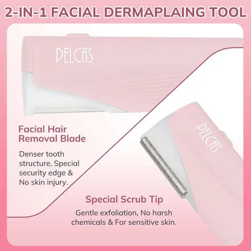 Miniatura 4 de PELCAS Kit de herramientas de dermaplaning eléctrico para mujer cara con luz LED, mini maquinilla de afeitar facial con 6 cuchillas, 3 velocidades