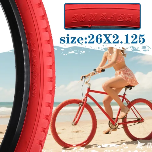 Miniatura 4 de Paquete de 2 neumáticos y tubos de bicicleta Cuiser de playa, 26 pulgadas, 24 x 2.125 pulgadas, 26 neumáticos de bicicleta de playa, rojo o azul