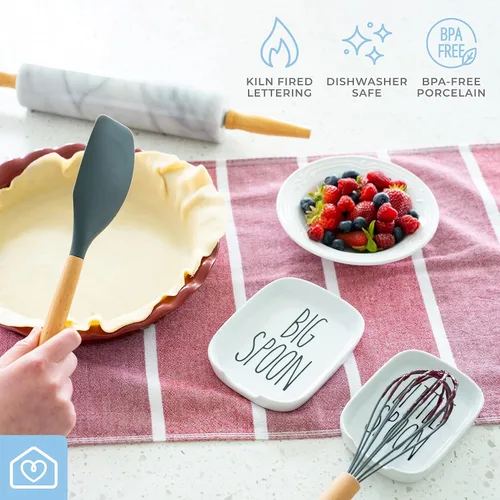 Miniatura 6 de Heartland Home Soporte de cuchara de porcelana para estufa o encimera. Soporte para cuchara de cocina (grande/pequeño). Soporte para utensilios